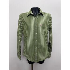 Y2K Hollister Green/White Pinstripe Shirt Sz M ButtonDown VTG Preppy Streetwear